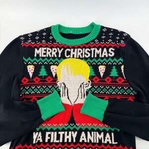 Home Alone Ya Filthy Animal Ugly Christmas Sweater Kids Black Green Movie Knit